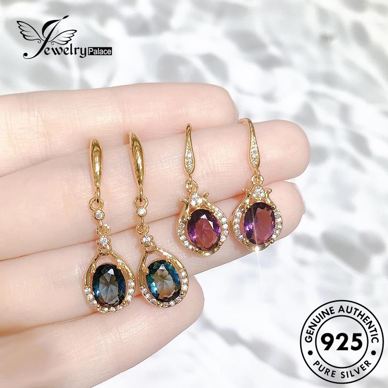 Jewelrypalace Anting Perak Amethyst Wanita925 Kait Asli Gold Oval E1084