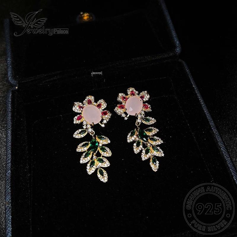 Jewelrypalace Anting Tusuk Wanita Asli925 Emerald Gold Silver Daun E1123