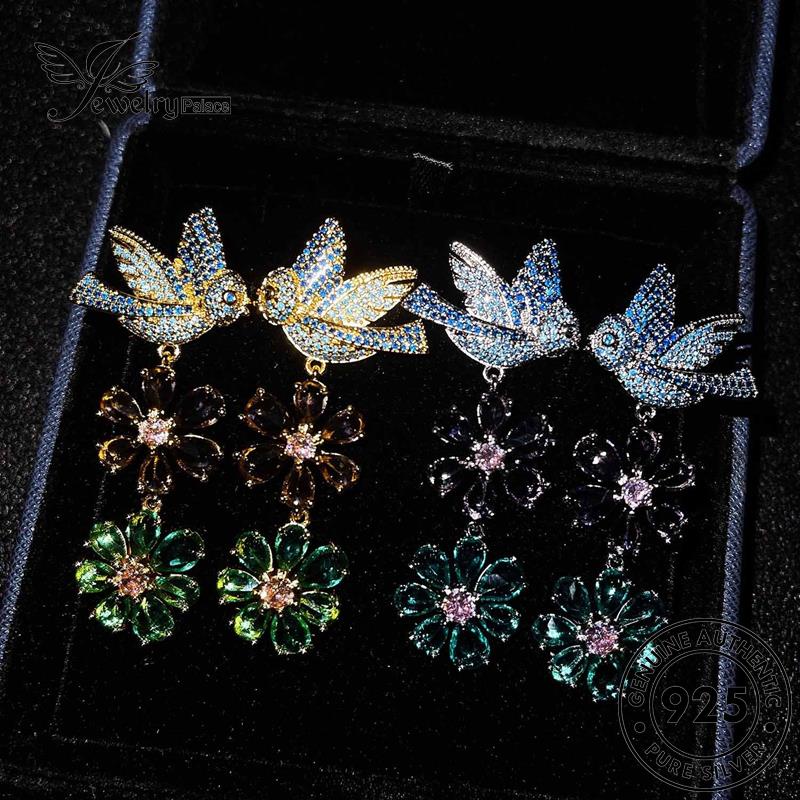 Jewelrypalace Anting Emas Wanita Zamrud Perak Asli Burung Tusuk Kelopak925 E1124