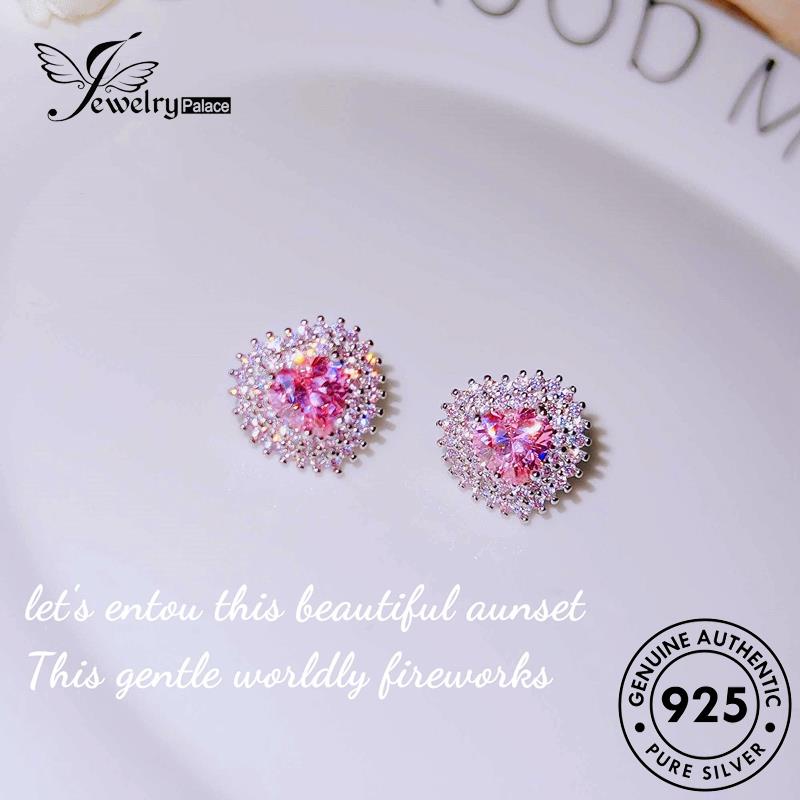 Tempat Perhiasan Wanita Asli Perak Love925 Pink Berlian Anting Tusuk Kristal E1149