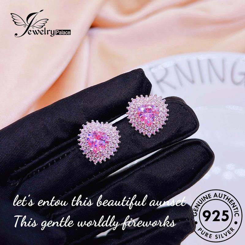 Tempat Perhiasan Wanita Asli Perak Love925 Pink Berlian Anting Tusuk Kristal E1149