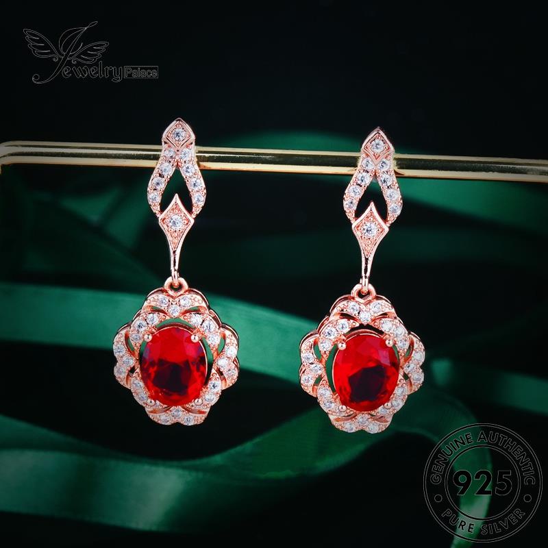 Tempat Perhiasan Wanita Emas925 Oval Asli Stud Anting Perak Ruby E1168