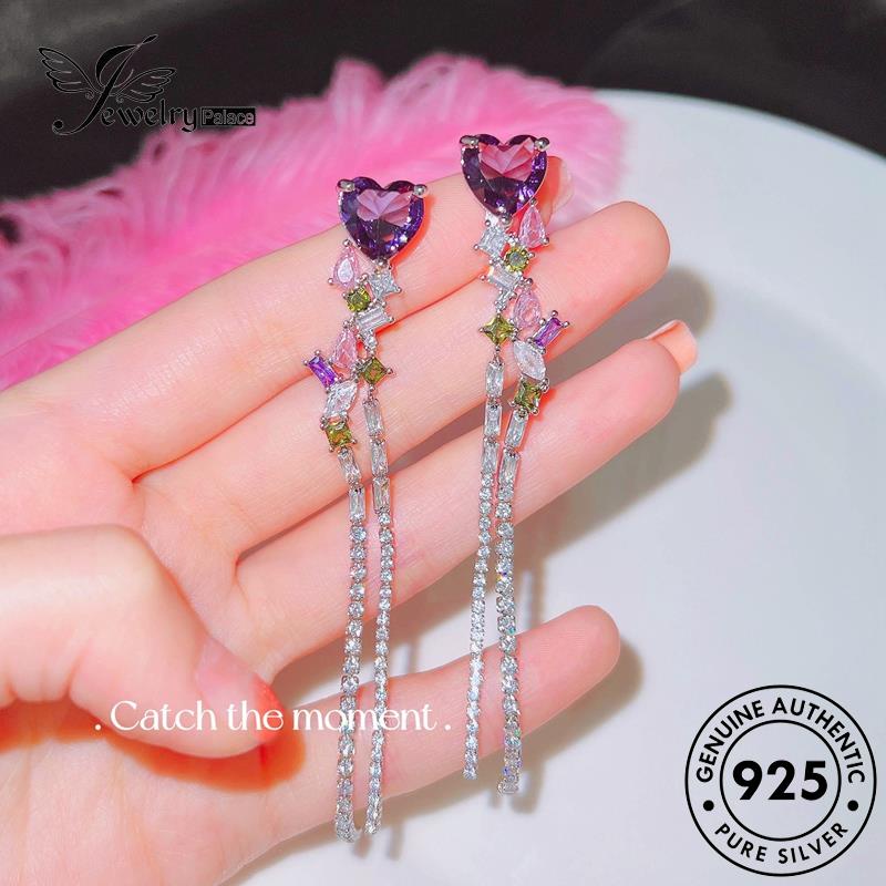 Jewelrypalace Anting925 Wanita Love Perak Asli Amethyst Stud E1175