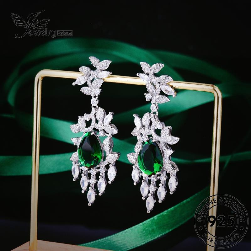 Jewelrypalace Anting Tusuk925 Perak Jatuh Emerald Wanita Daun Asli E1188