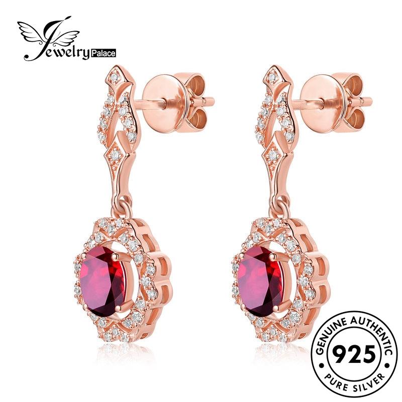 Perhiasantempat Wanita Anting Tusuk925 Asli Ruby Perak Oval Gold E1224