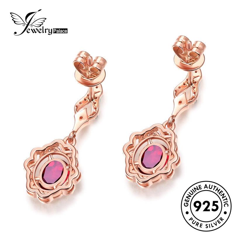 Perhiasantempat Wanita Anting Tusuk925 Asli Ruby Perak Oval Gold E1224