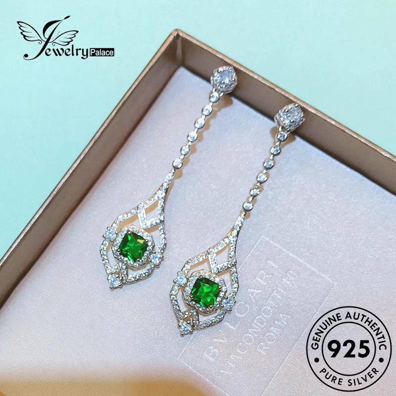 Jewelrypalace Anting Emerald Wanita Bulu Perak Stud925Original Sparrow E1246