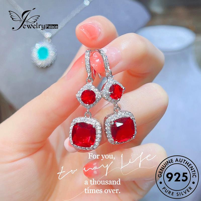 Jewelrypalace Anting Ruby Kotak Perak925 Stud Asli Wanita E1211