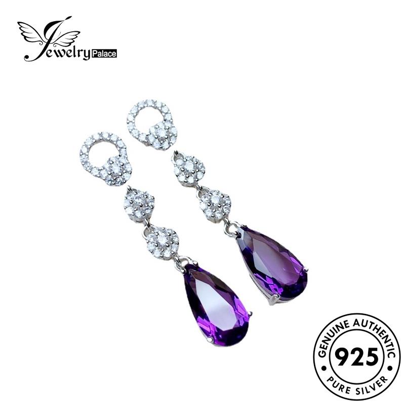 Jewelrypalace Wanita Pear Stud Bentuk Asli925 Anting Perak Amethyst E1293