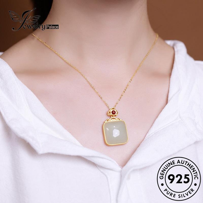Jewelrypalace Perak Retro Square Jade925 Kalung Wanita Asli N46