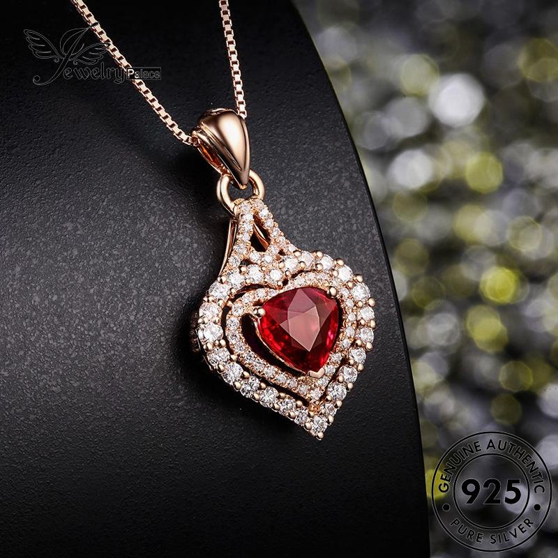 Jewelrypalace925 Kalung Wanita Ruby Gold Love Silver Asli Kreatif N140