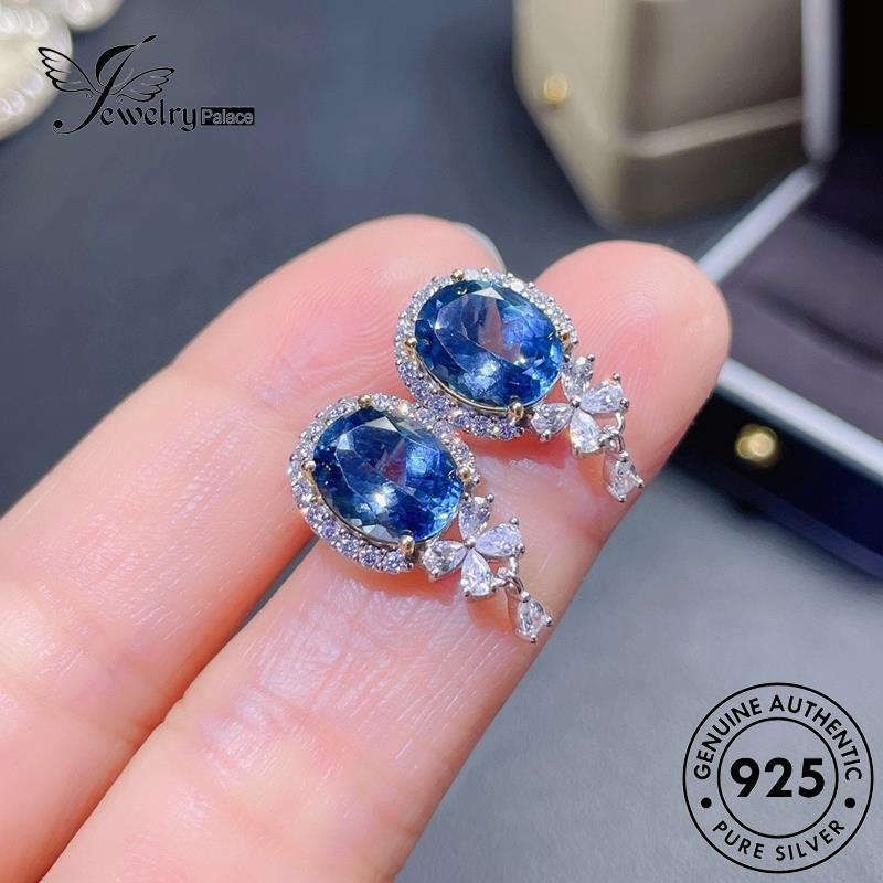 Jewelrypalace Anting925 Asli Sapphire Wanita Stud Oval Perak E1302