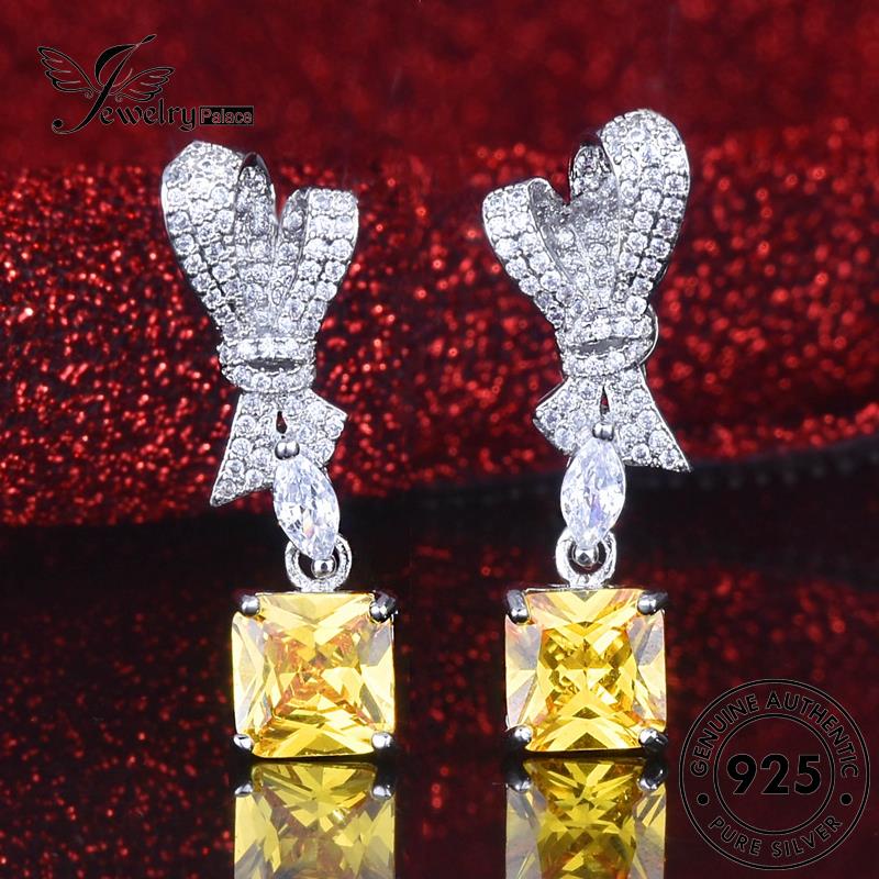 Jewelrypalace Perak Stud Tie Asli Busur Wanita925 Anting Kristal Berlian Pink E1303