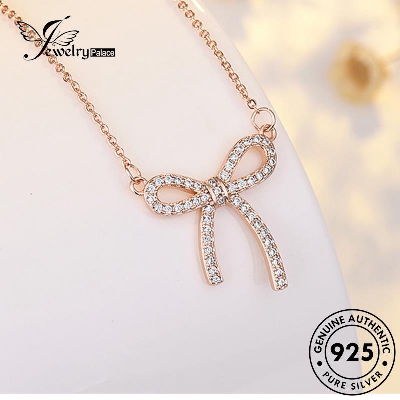 Jewelrypalace Kalung Perak925 Emas Berlian Moissanite Fashion Wanita Busur Asli N1002