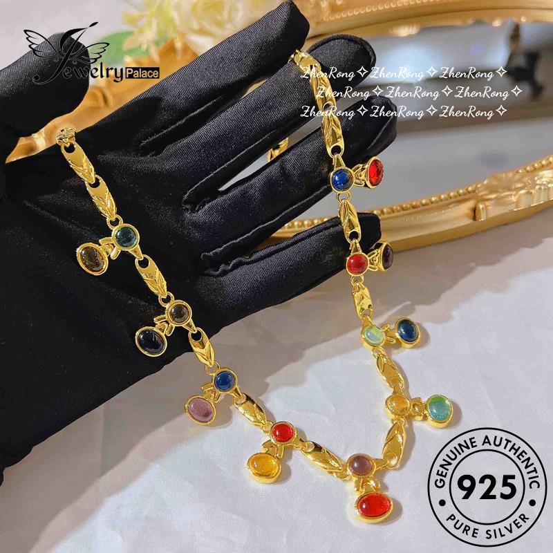 Perhiasantempat Wanita925 Pelangi Perak Mulia Asli Kalung Moonstone N1110