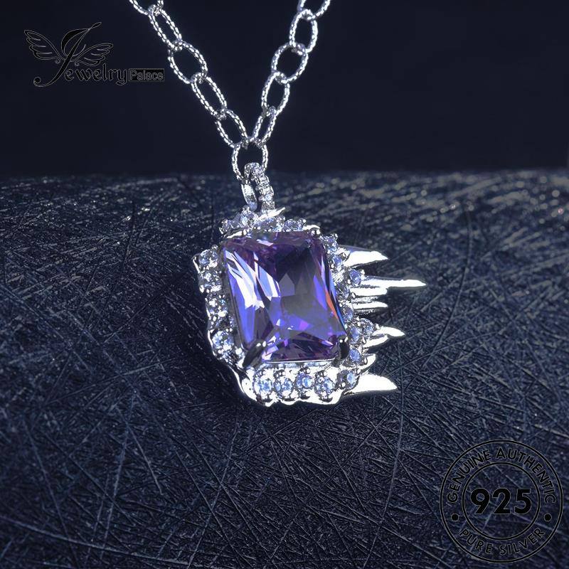 Perhiasantempat Wanita Asli925Kalung Amethyst Creative Flame Silver N1266