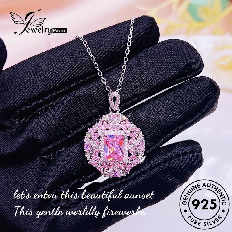 Jewelrypalace Hollow Berlian Asli Fashion Wanita Pink925 Kalung Silver Kristal N1309