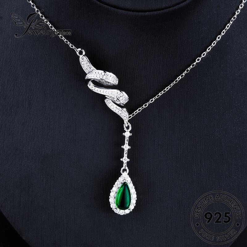 Jewelrypalace Wanita Tetes925 Ringan Emerald Air Perak Asli Kalung Mewah N1323