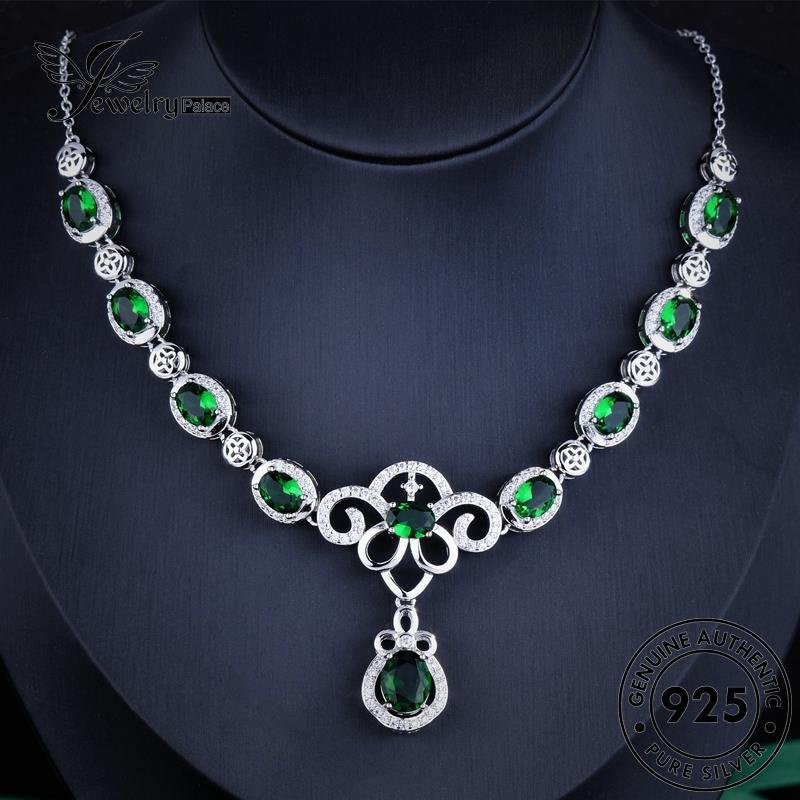 Jewelrypalace925fashion Telur Perak Wanita Bentuk Kalung Asli Emerald N1358