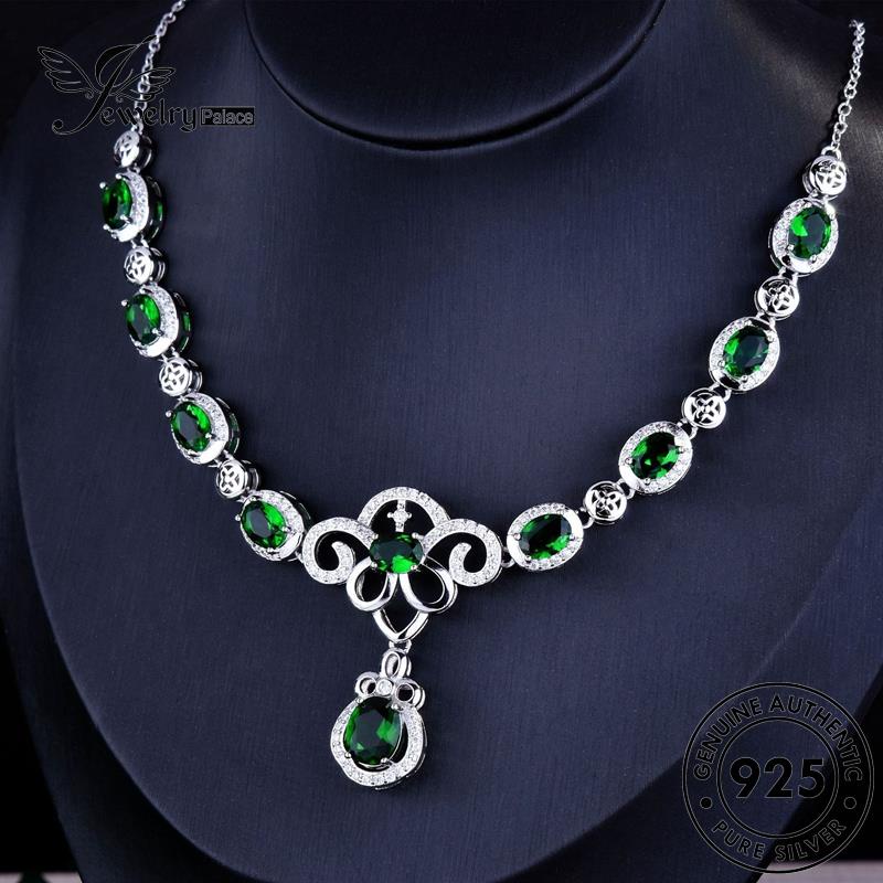 Jewelrypalace925fashion Telur Perak Wanita Bentuk Kalung Asli Emerald N1358