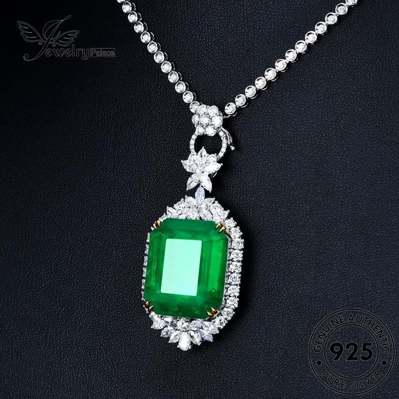 Jewelrypalace Wanita Perak Asli Square Emerald Kalung Berlian Fashion925 N1377