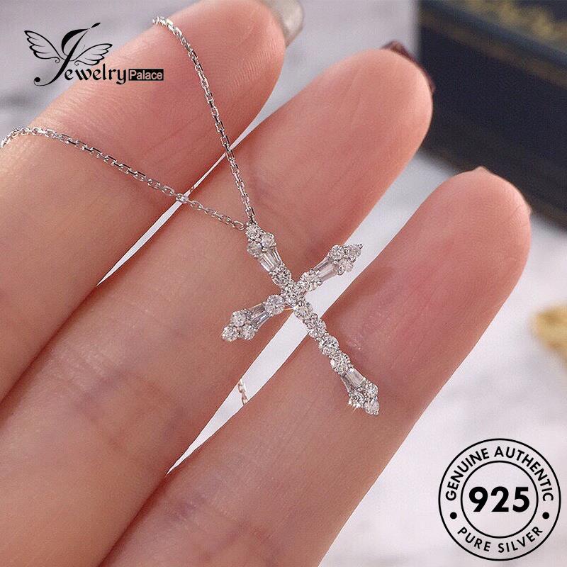 Jewelrypalace Salib Fashion Moissanite Perak Wanita Berlian925 Kalung Asli N1420