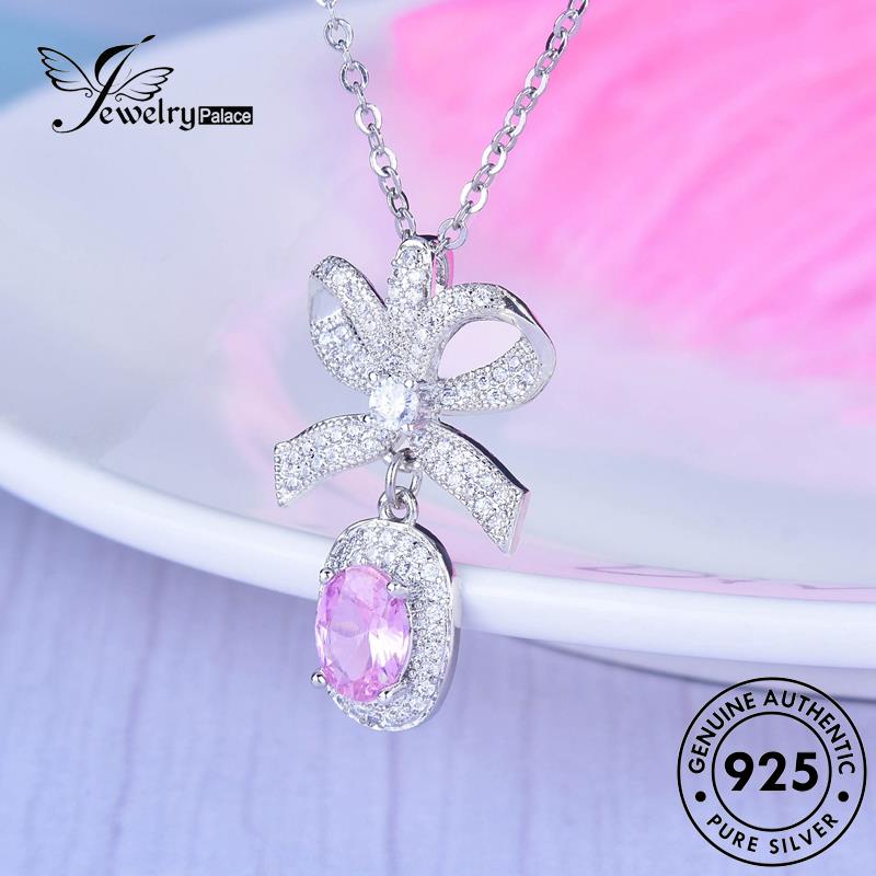 Jewelrypalace Wanita Kalung Perak Kreatif Asli Busur Kristal925 Berlian Pink N1545