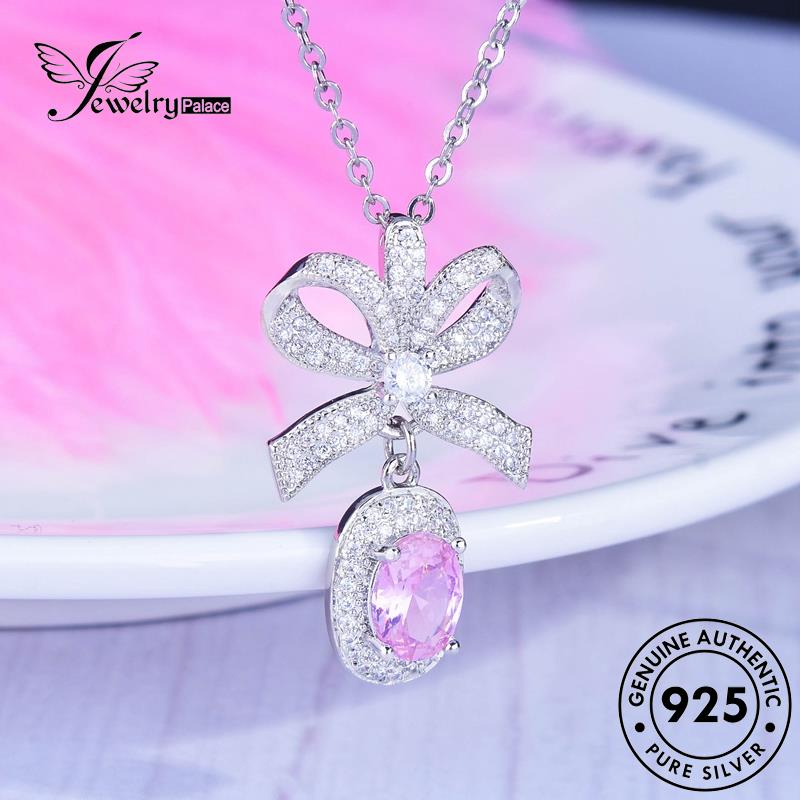 Jewelrypalace Wanita Kalung Perak Kreatif Asli Busur Kristal925 Berlian Pink N1545