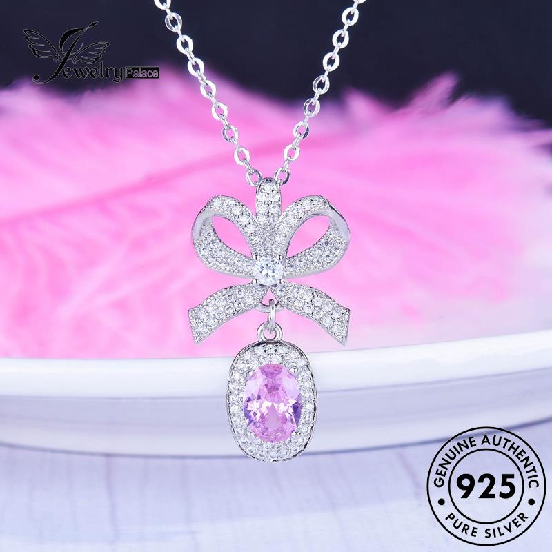 Jewelrypalace Wanita Kalung Perak Kreatif Asli Busur Kristal925 Berlian Pink N1545