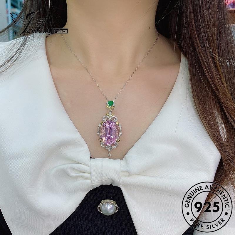 Jewelrypalace Berlebihan Wanita925 Kristal Asli Kalung Pink Bentuk Berlian Perak Telur N1400