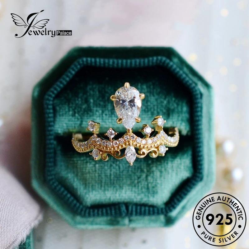 JEWELRYPALACE Moissanite Drop Asli Wanita Gold 925 korea Silver Murni Diamond Silver Sterling Original Fashion Kawin Perak Shape Cincin Aksesori Perhiasan Nikah R37