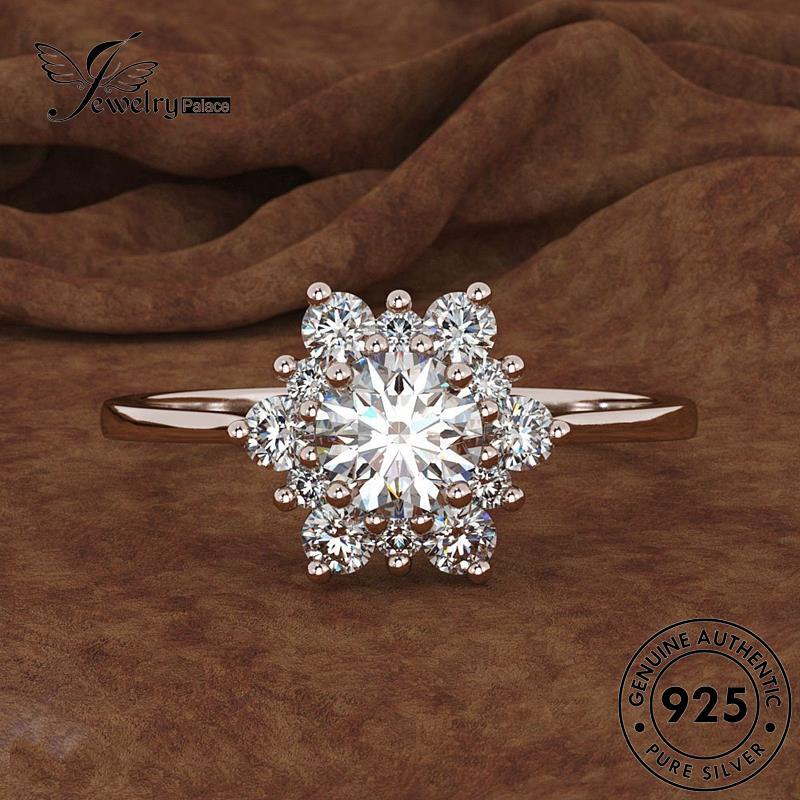 JEWELRYPALACE Sterling Perhiasan Asli Diamond Kawin Silver Gold 925 Murni Moissanite Aksesori Cincin Wanita korea Nikah Perak Fashion Snowflake Original Silver R58