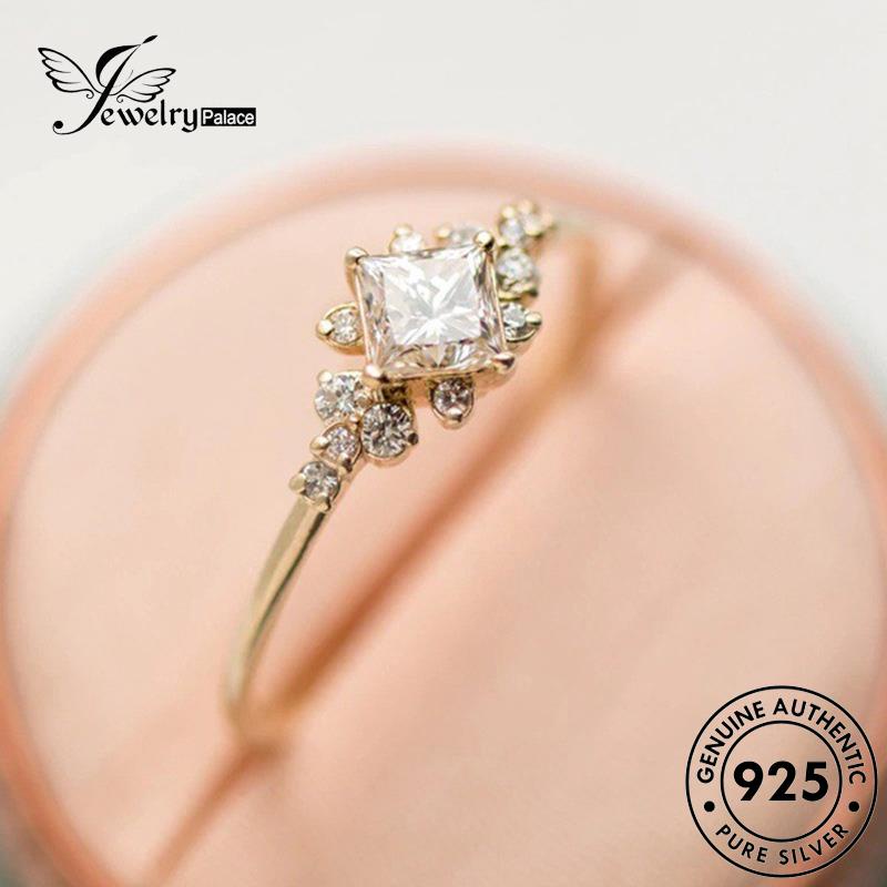 JEWELRYPALACE Perak Moissanite Murni Aksesori Nikah Cincin Kawin Asli Sterling korea 925 Diamond Silver Square Perhiasan Original Silver Fashion Wanita R188