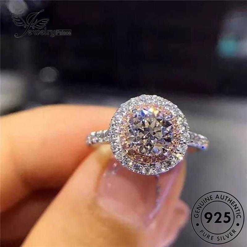 JEWELRYPALACE Moissanite Perhiasan Diamond korea Aksesori Asli Fashion Silver Silver Murni Perak Cincin Round Sterling Wanita Nikah Kawin 925 Original R253