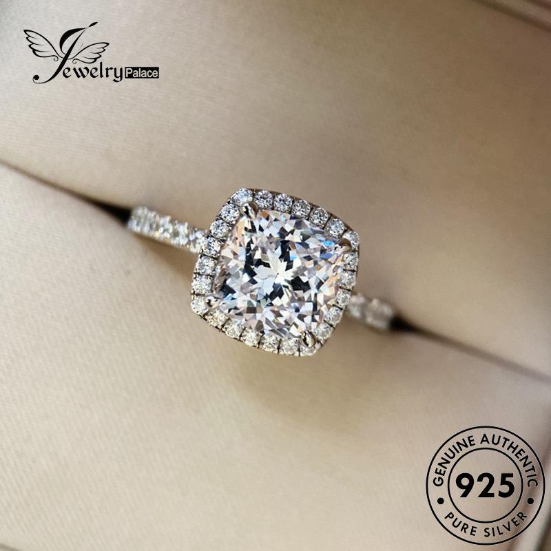 JEWELRYPALACE korea Perhiasan Kawin Fashion Asli Cincin Diamond Silver Silver Perak Sterling Square Moissanite Aksesori Nikah Murni Wanita Original 925 R294