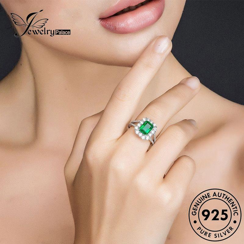 Jewelrypalace Asli Kotak925 Wanita Cincin Perak Klasik Zamrud R468