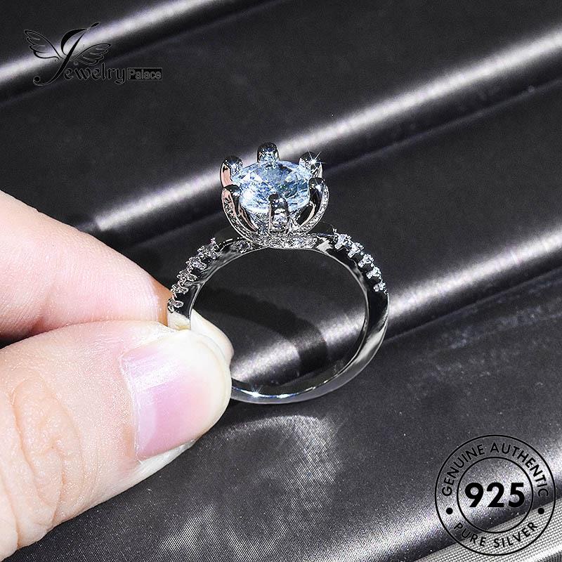 JEWELRYPALACE Silver Six Nikah Murni Wanita Moissanite korea 925 Gold Original Aksesori Claws Kawin Perhiasan Asli Diamond Sterling Cincin Perak Silver Fashion R490