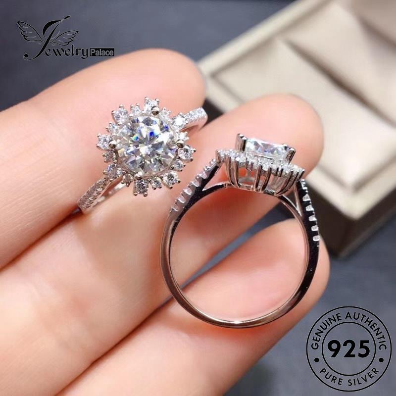 JEWELRYPALACE Murni Wanita Silver korea Moissanite Silver Diamond Asli 925 Aksesori Perhiasan Nikah Personality Cincin Original Sterling Perak Snowflake Kawin R395