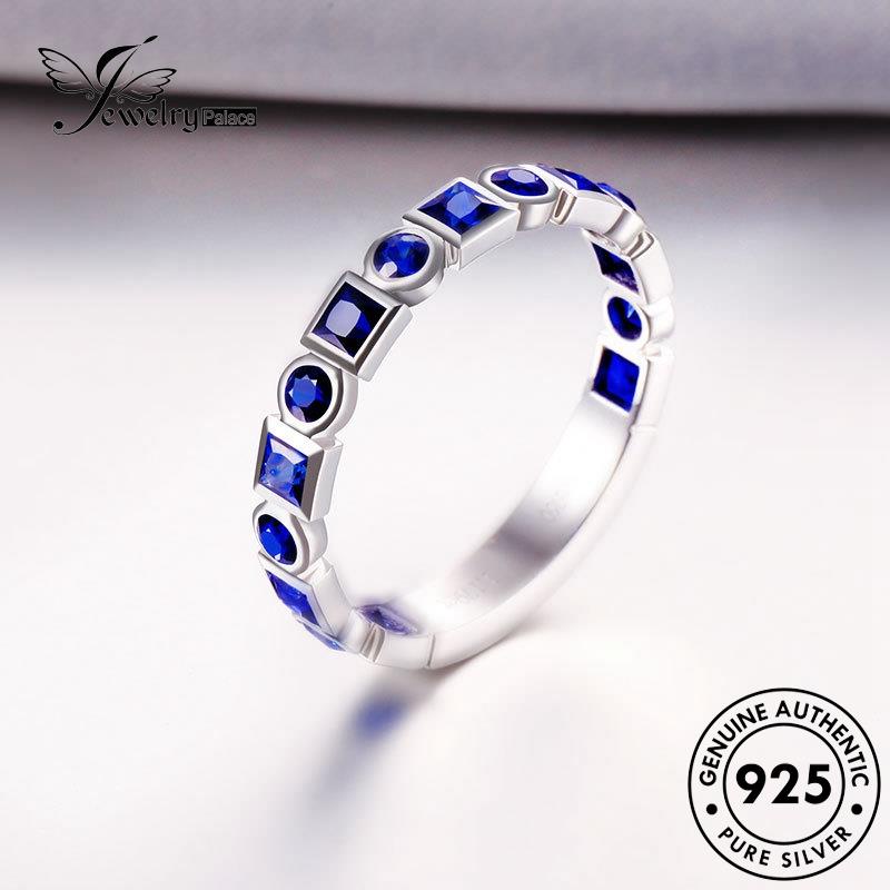 JEWELRYPALACE Asli Sapphire Sterling Wanita Perak Kawin Aksesori Perhiasan Nikah Personality Original korea 925 Geometry Murni Silver Silver Cincin R593