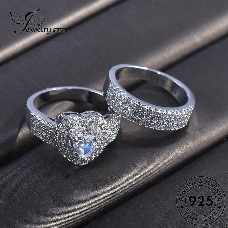 JEWELRYPALACE Heart Murni Sterling Original Silver Couple Aksesori Pasangan Asli Perhiasan Retro Silver 925 Diamond Cincin Moissanite Perak Nikah korea Kawin R632