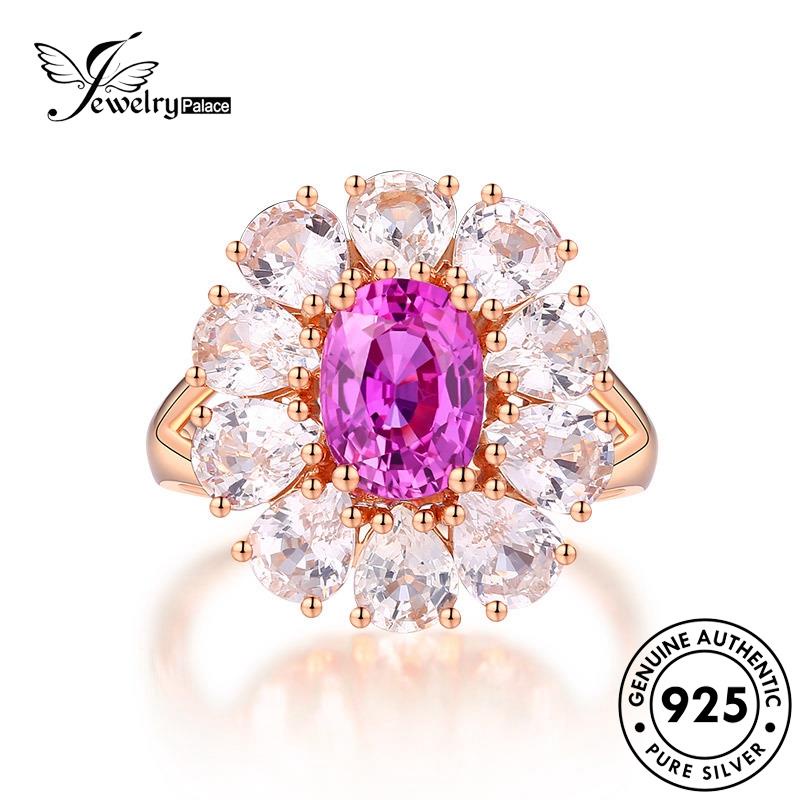 JEWELRYPALACE Diamond Perhiasan 925 Pink Wanita Gold Creative Aksesori Silver Silver Kawin Asli Crystal Cincin Murni Flowers Perak Nikah Sterling korea Original R650