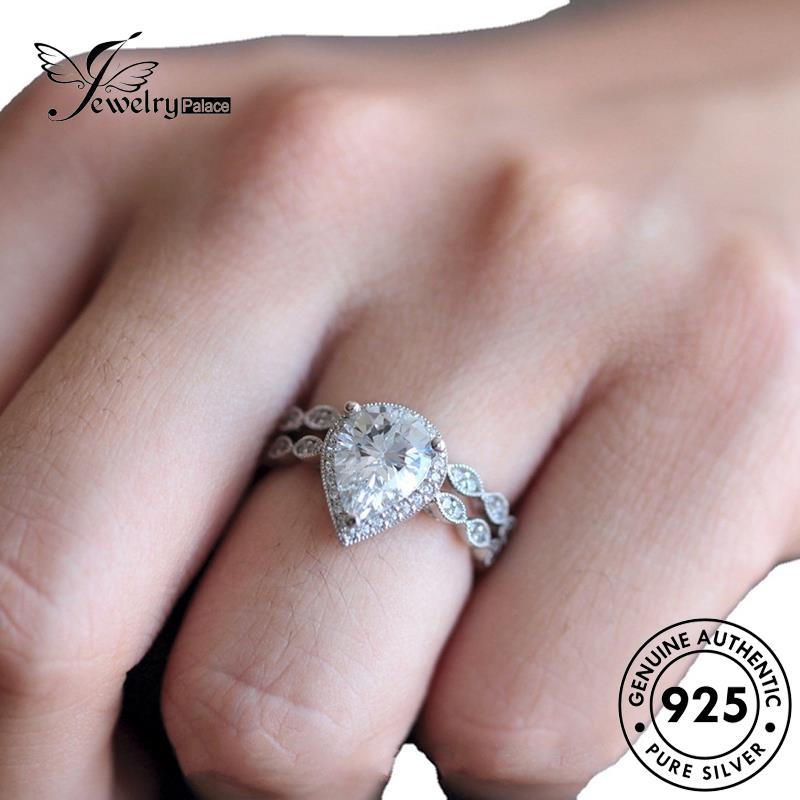 JEWELRYPALACE Pasangan Aksesori Moissanite Cincin Diamond korea Kawin Sterling Perhiasan Couple Asli Silver Original Perak 925 Nikah Classic Silver Drop Murni R925