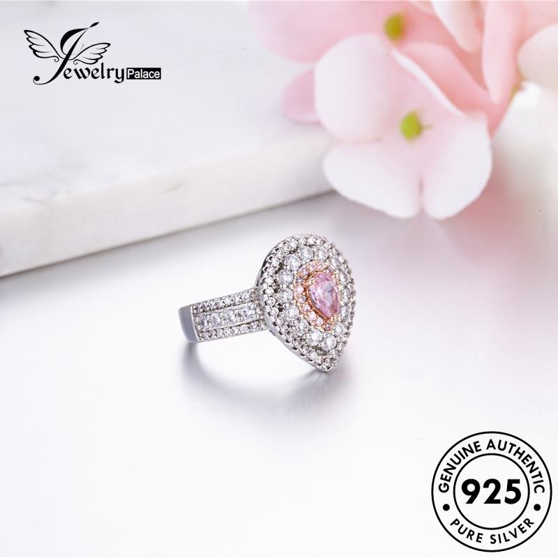 JEWELRYPALACE Silver Crystal Silver Perhiasan 925 Sterling Nikah Personalized Kawin Drop Pink Murni Aksesori Cincin Perak Water Diamond Asli korea Original Wanita R1148