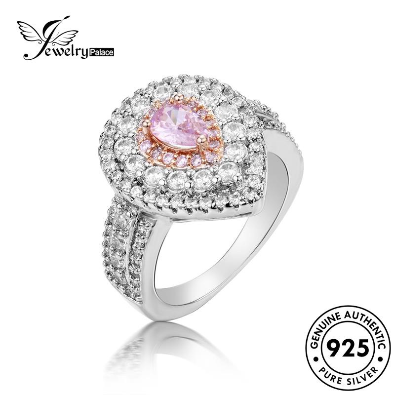 JEWELRYPALACE Silver Crystal Silver Perhiasan 925 Sterling Nikah Personalized Kawin Drop Pink Murni Aksesori Cincin Perak Water Diamond Asli korea Original Wanita R1148