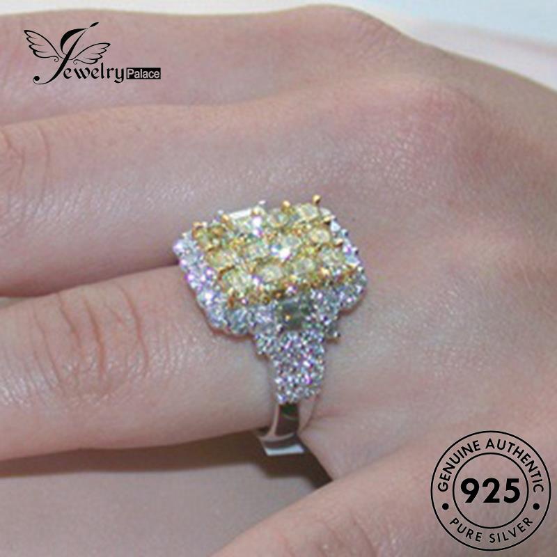 JEWELRYPALACE Nikah Citrine 925 Sterling Square Perhiasan Cincin Original Kawin Perak Silver Murni Asli Aksesori Silver korea Wanita Fashion R1255