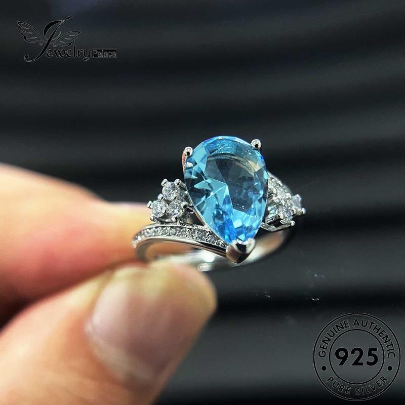 JEWELRYPALACE Murni Silver Cincin Kawin Aksesori Sterling Aquamarine Silver Asli 925 Shape Drop Original Nikah korea Perak Perhiasan Wanita Simple R1842