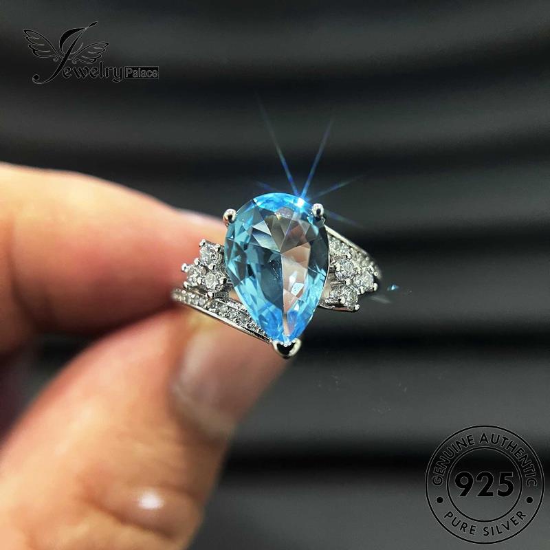 JEWELRYPALACE Murni Silver Cincin Kawin Aksesori Sterling Aquamarine Silver Asli 925 Shape Drop Original Nikah korea Perak Perhiasan Wanita Simple R1842