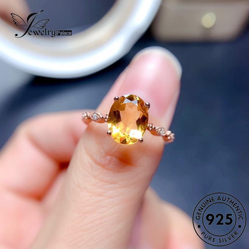 JEWELRYPALACE Aksesori korea Nikah Original Asli Citrine Silver Murni Classic Perak Silver Oval Perhiasan Sterling Gold Wanita Cincin 925 Kawin R1864