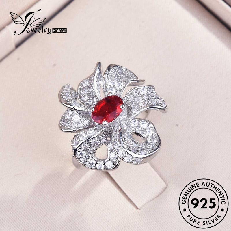 JEWELRYPALACE Asli Nikah Perhiasan Flowers Silver Creative Cincin 925 Original Ruby Silver Aksesori Sterling Wanita Murni Perak Kawin korea R1834