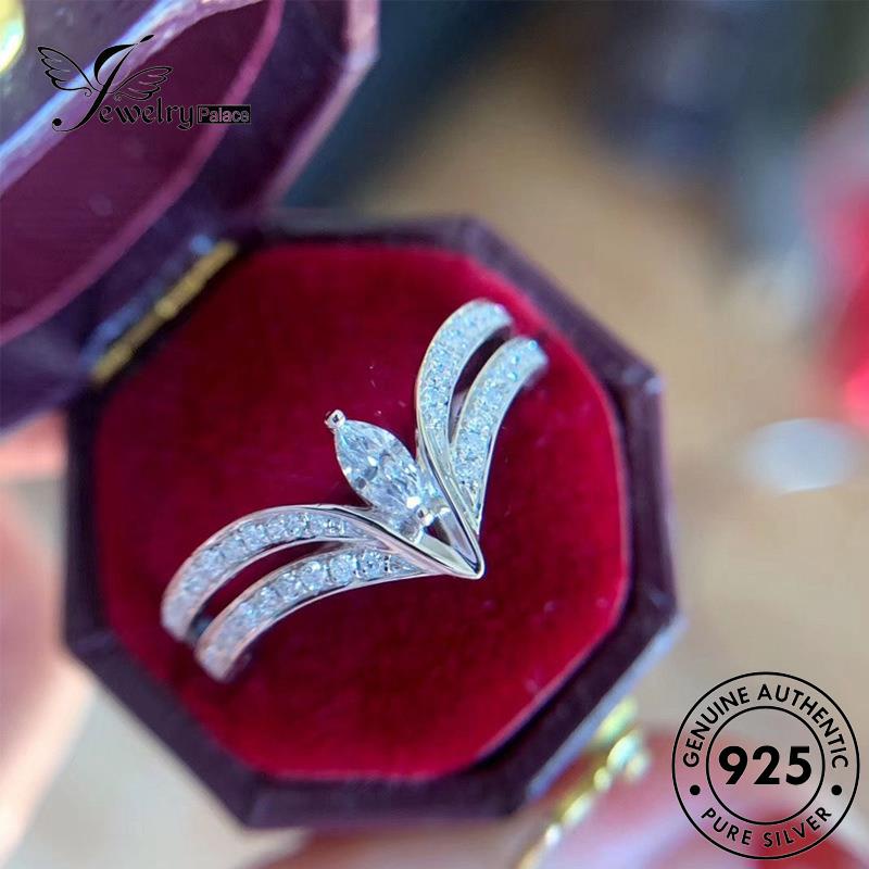 JEWELRYPALACE Sterling Silver Diamond 925 Cincin Wanita Nikah V Silver Moissanite Perak Perhiasan korea Fashion Shape Murni Kawin Aksesori Original Asli R1962